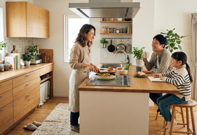 『料理中も足元が冷えない！』家族と会話が弾む対面キッチンの快適空間づくり